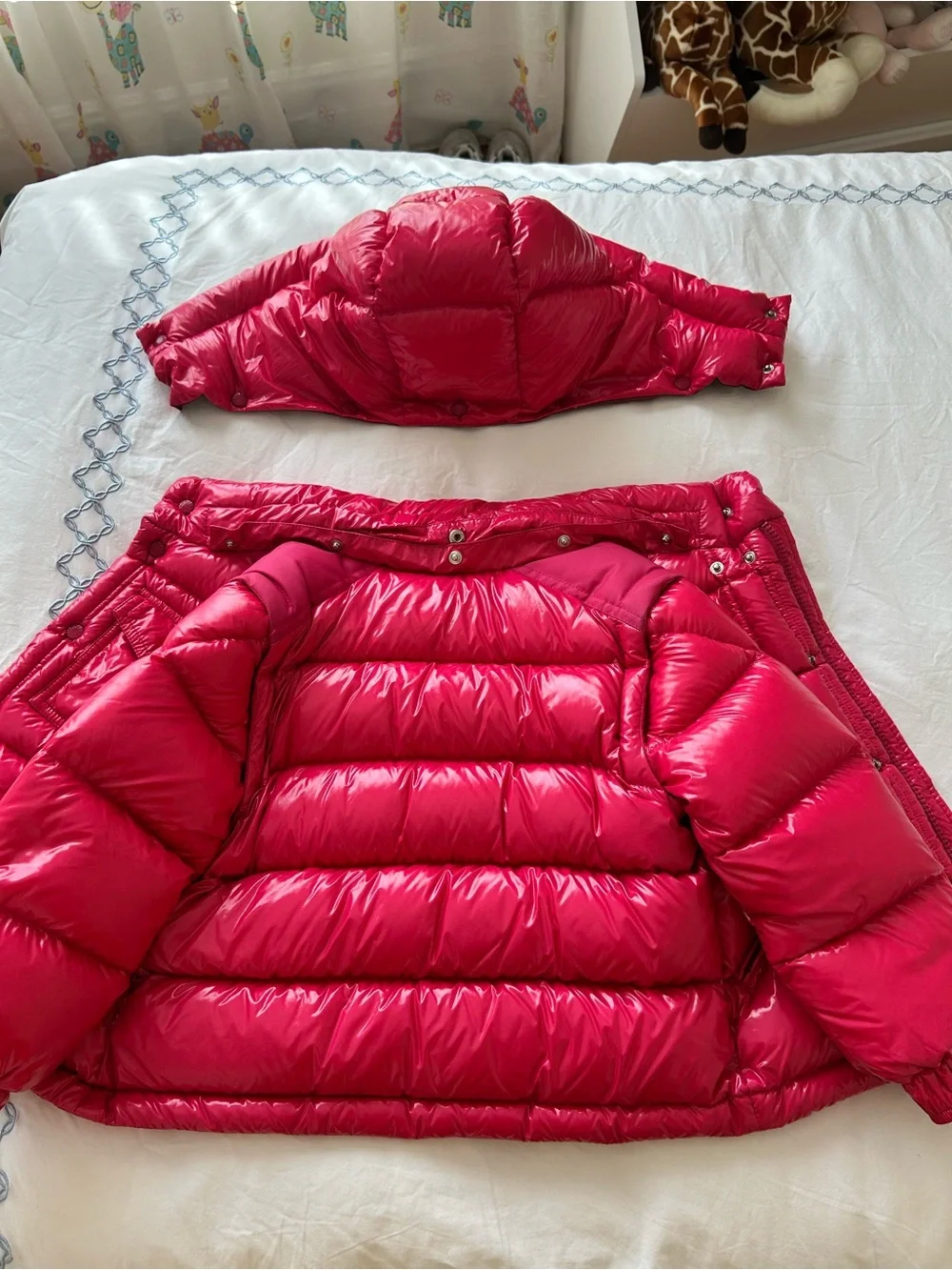 Moncler Kids Shiny Pink Quilted Puffer Jacket with Hood/Size 4 Girls/Vest